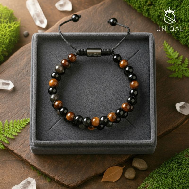 Elegantes Armband aus Hämatit, Tigerauge und Onyx – 6 mm