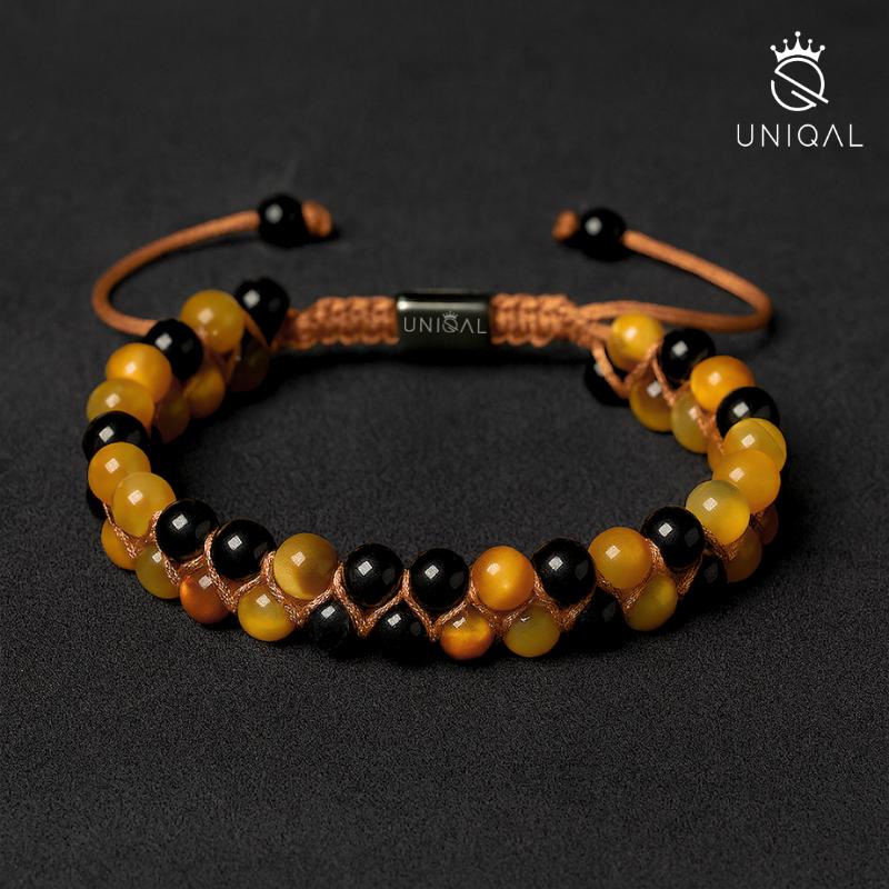 Perlenarmband Onyx und Achat 6mm - Eleganz für jeden Anlass