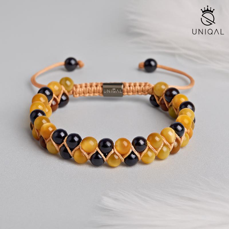 Perlenarmband Onyx und Achat 6mm - Eleganz für jeden Anlass