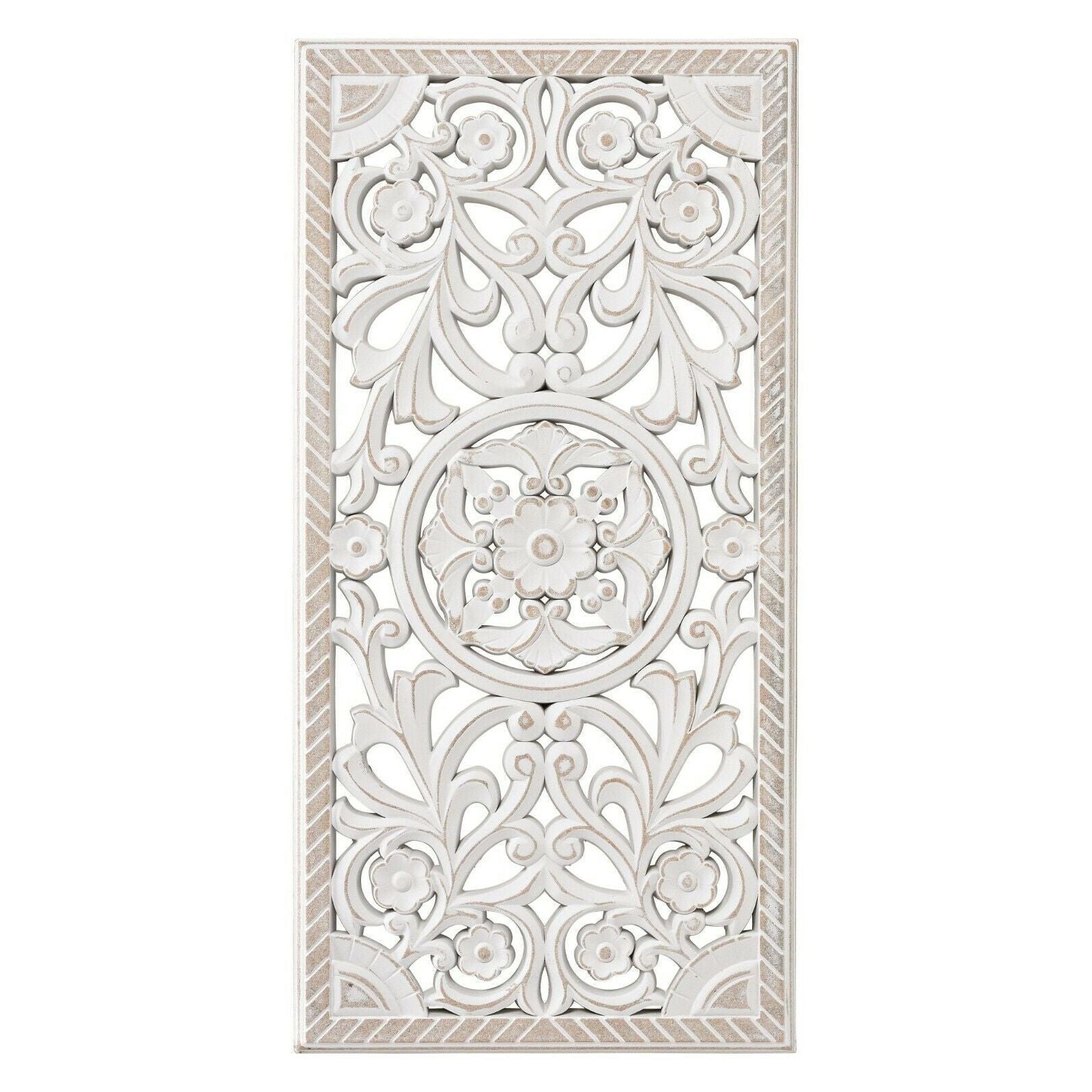 Holz Mandala Deko im shabby weißen Look für Zuhause