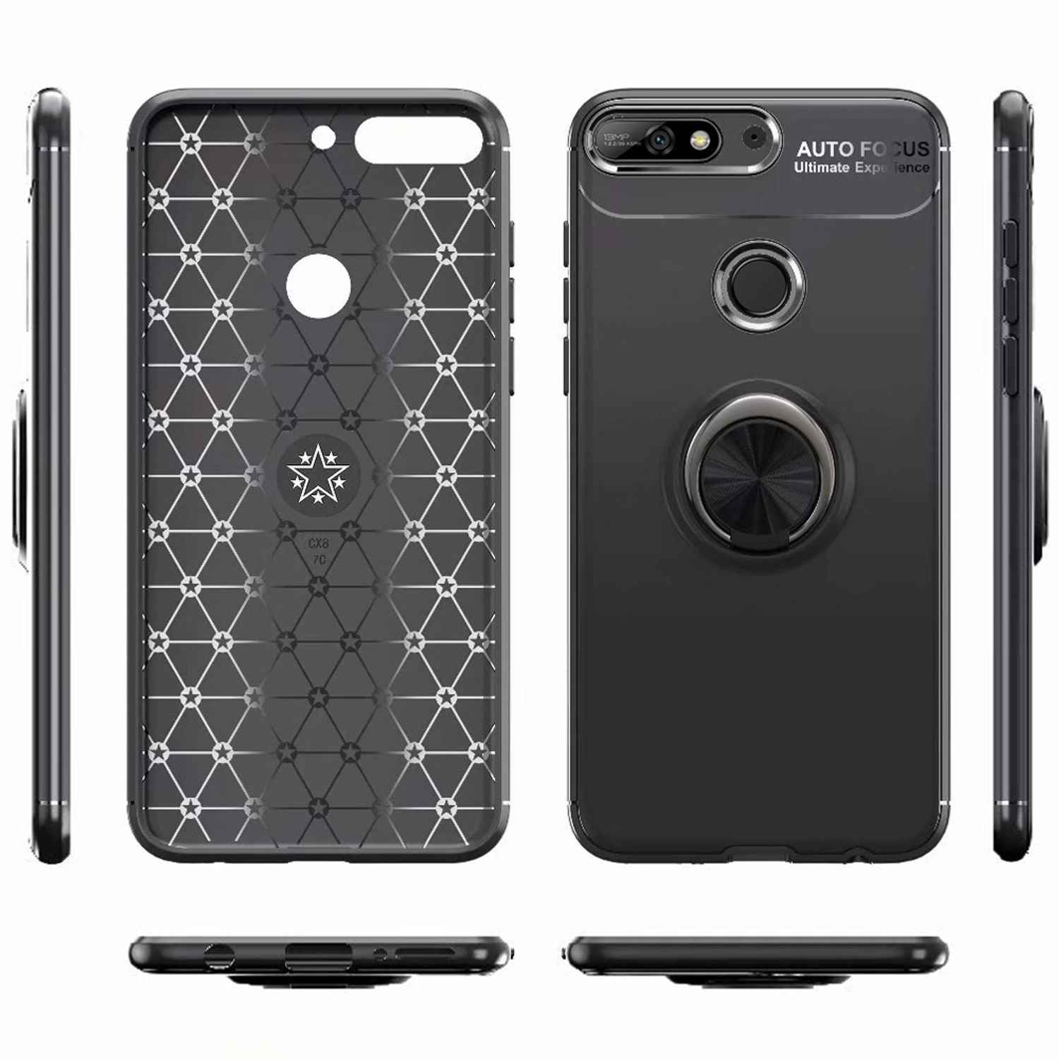 NALIA Ring Hülle kompatibel mit Huawei Y7 2018, Silikon Cover für KFZ Halterung