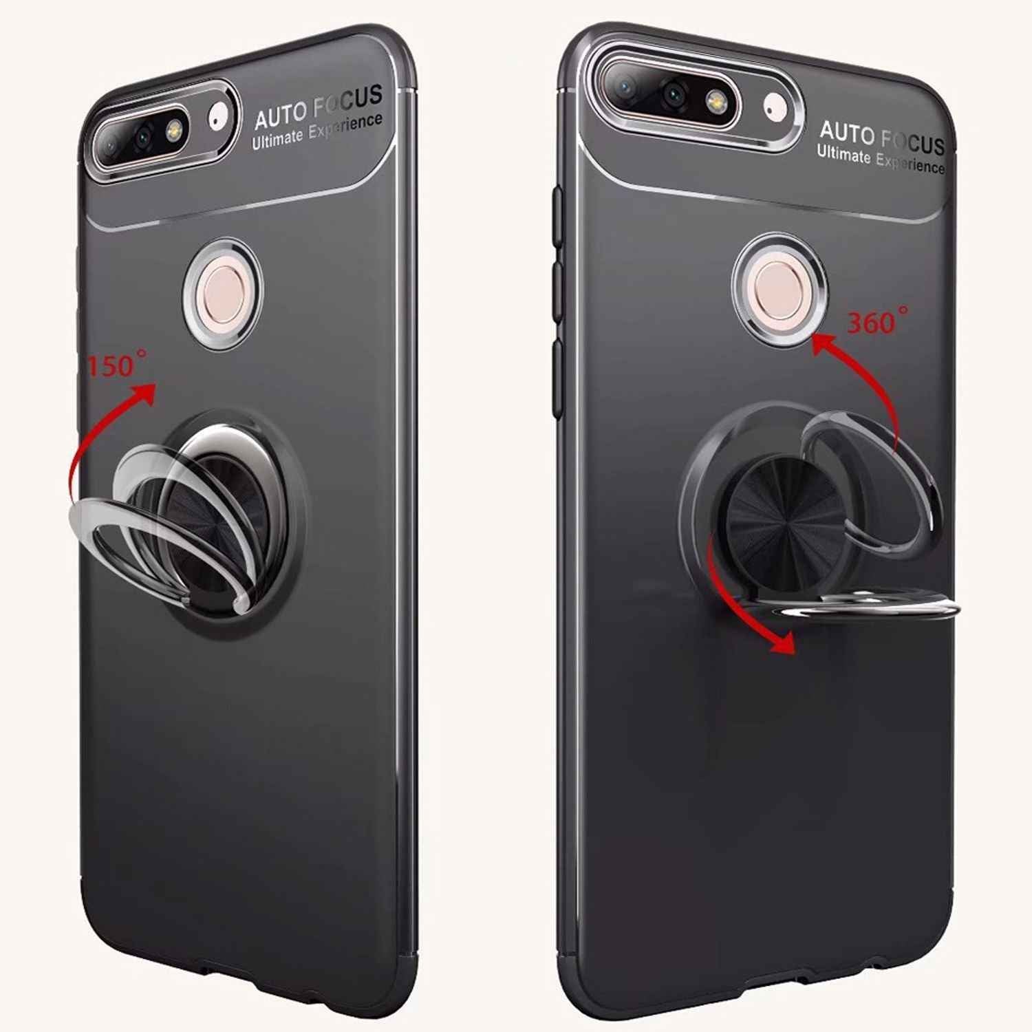 NALIA Ring Hülle kompatibel mit Huawei Y7 2018, Silikon Cover für KFZ Halterung