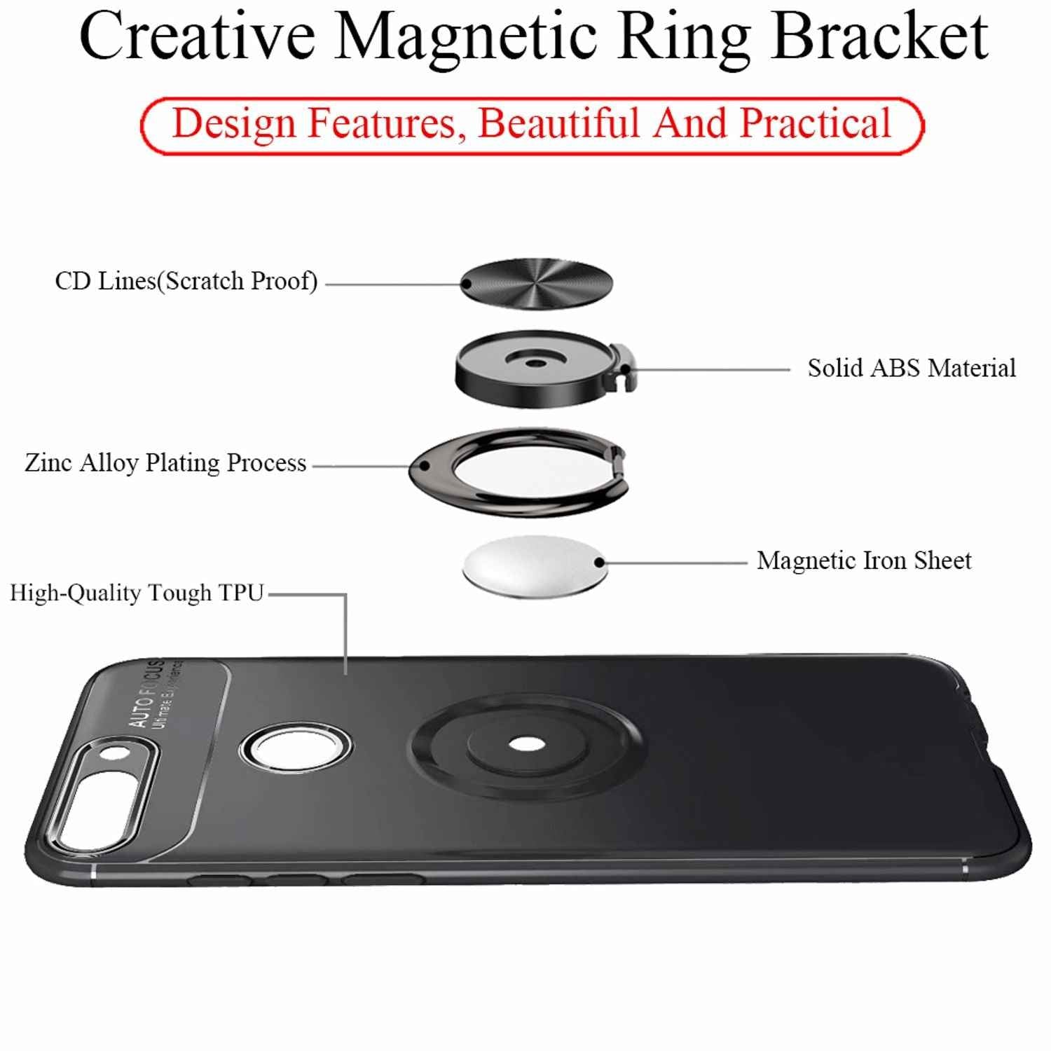 NALIA Ring Hülle kompatibel mit Huawei Y7 2018, Silikon Cover für KFZ Halterung