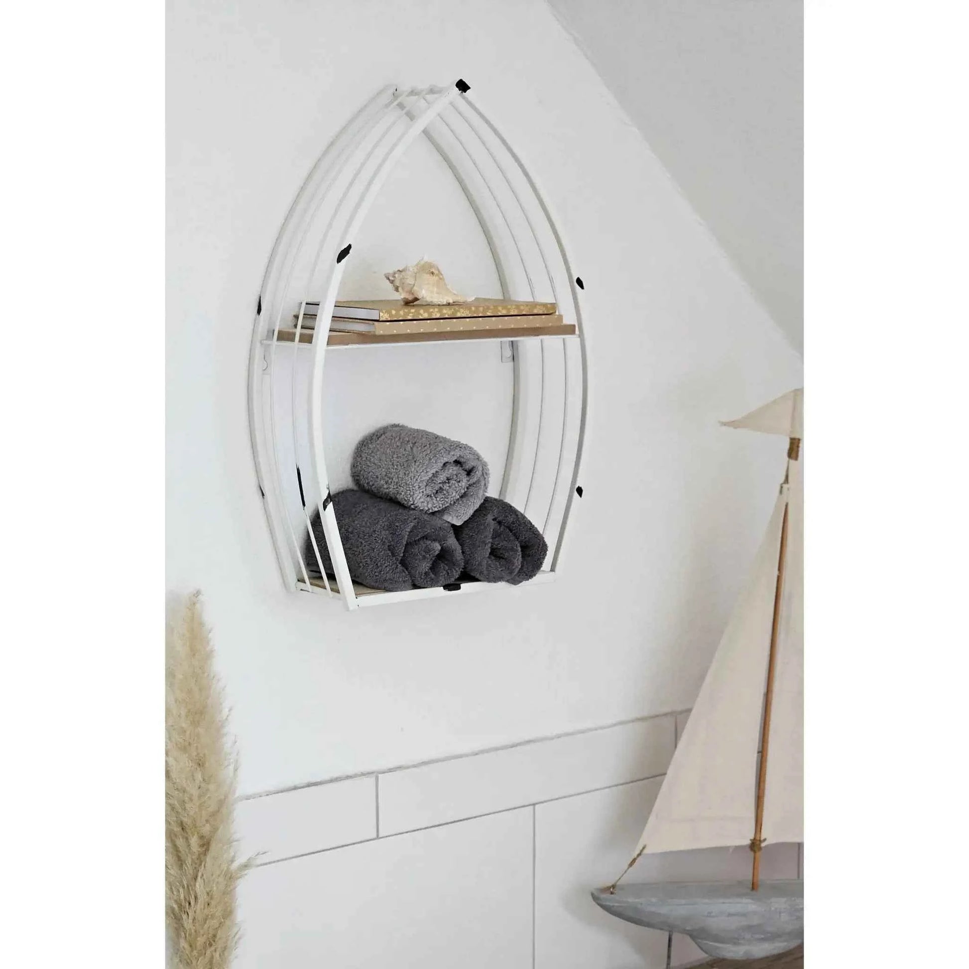 Regal Boot Weiß Wandregal Maritim Metall MDF-Holz 48x32x12 cm Dekoregal Shabby
