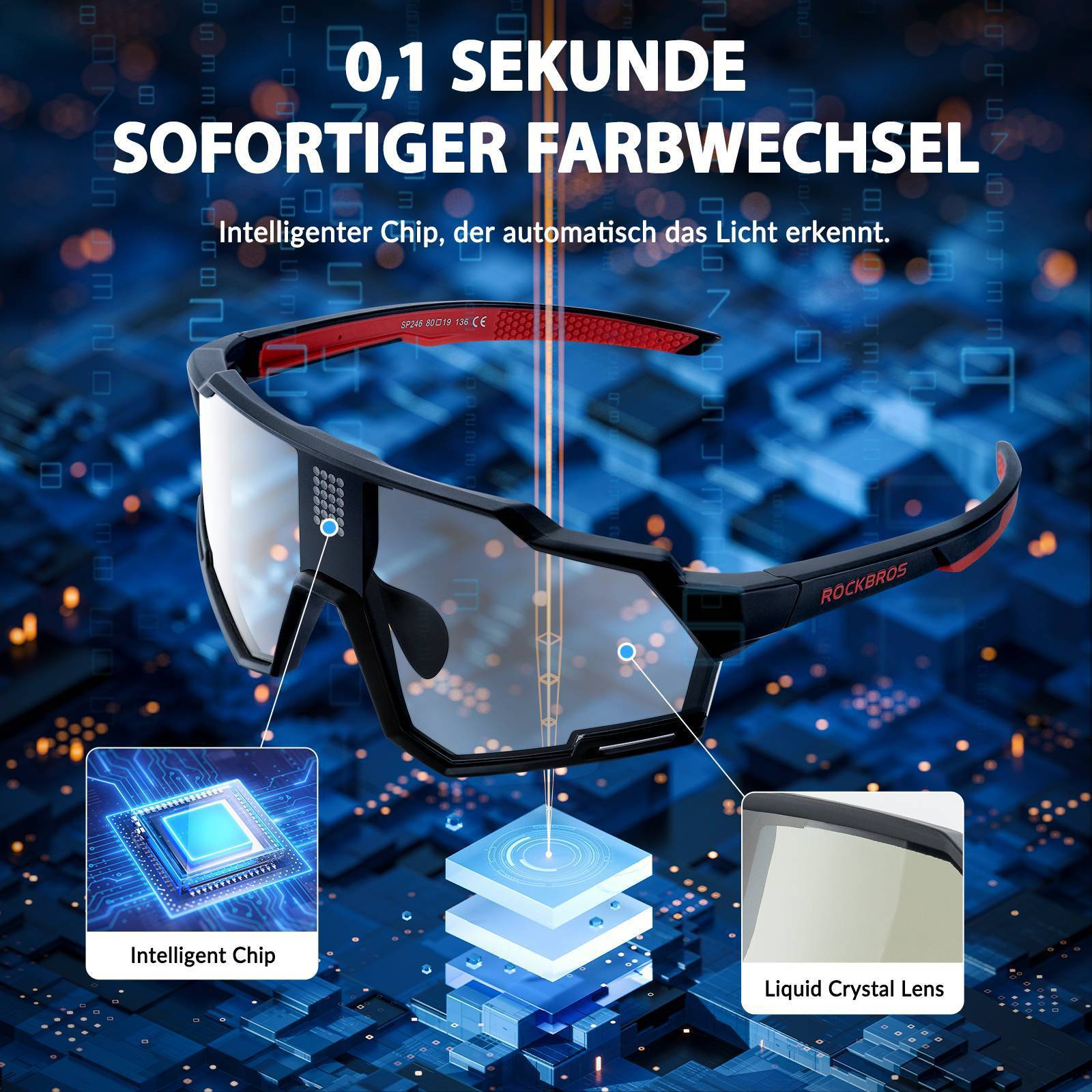 ROCKBROS elektronische Brille, selbsttönend, sportlich, für Outdoor-Aktivitäten