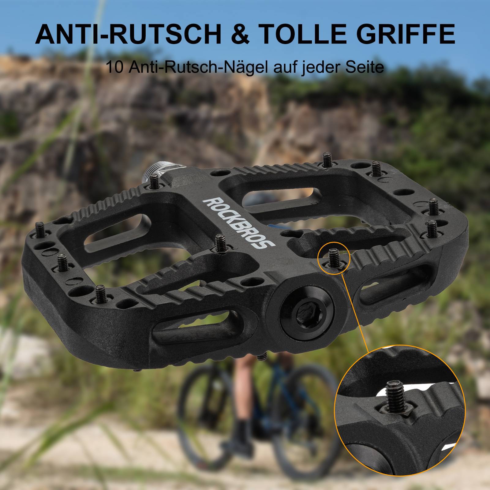 ROCKBROS Nylon Flachpedale, Detail der Lageranordnung