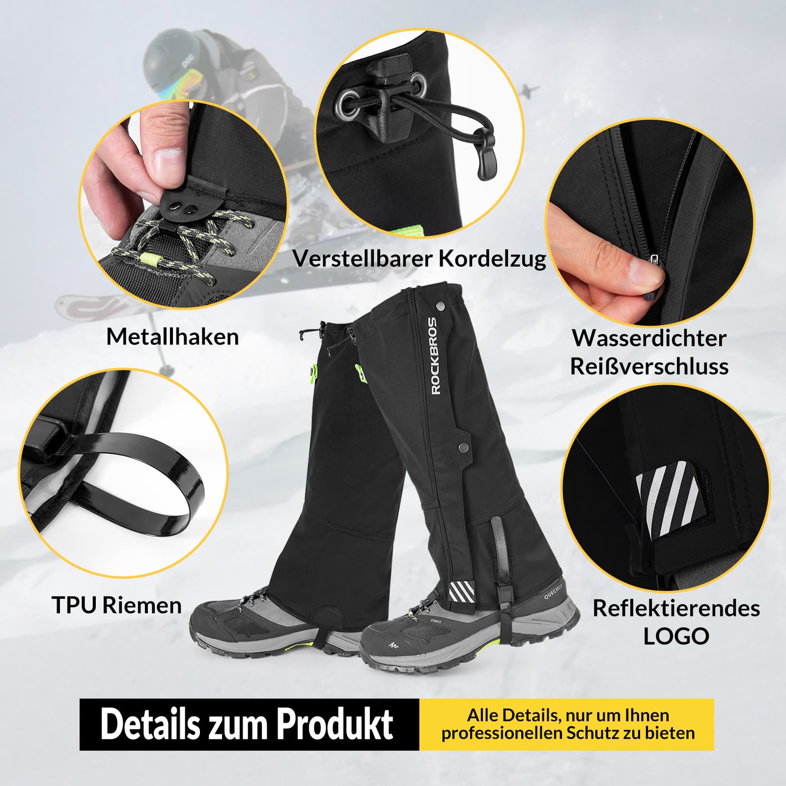 ROCKBROS Gamaschen für Herren und Damen in Schwarz, ideal für Wanderungen