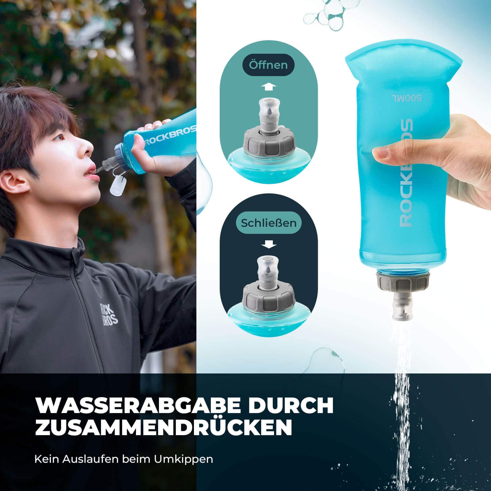 ROCKBROS faltbare Trinkflasche 500ml, leicht und handlich für Wanderungen