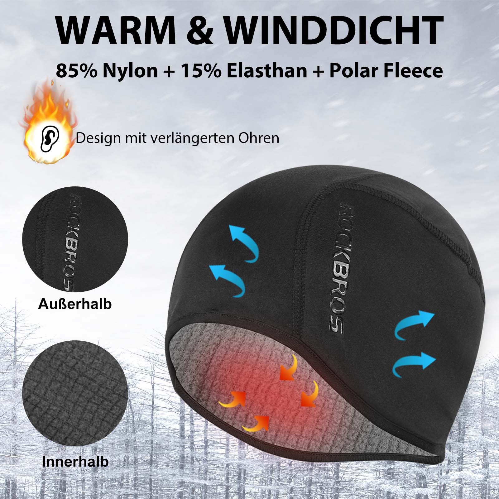 ROCKBROS schwarze Strickmütze, ideal für Winteraktivitäten wie Radfahren und Skifahren