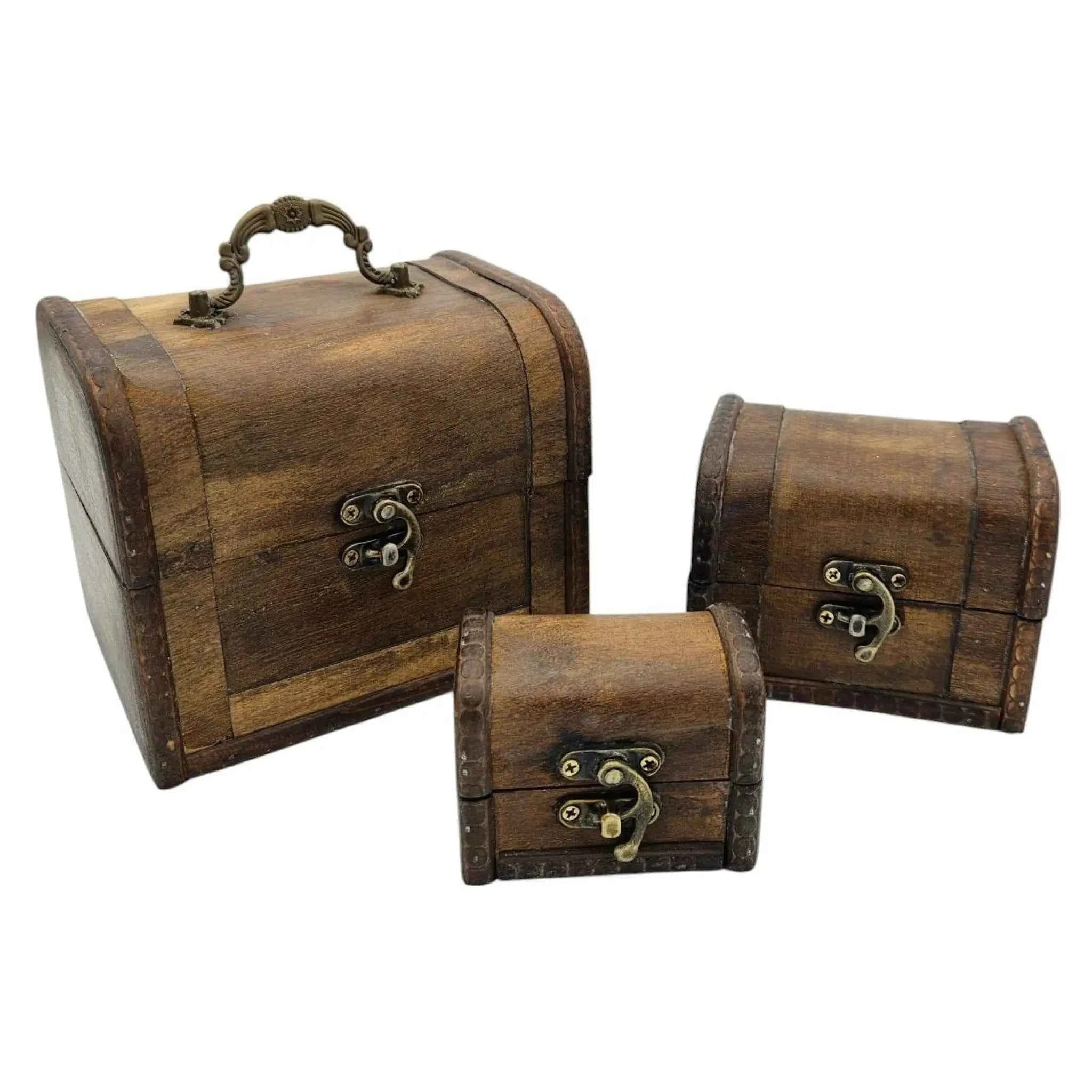 Schatzkiste Holzkiste mit Deckel Kiste weiß braun kleine Schatztruhe 3er Set