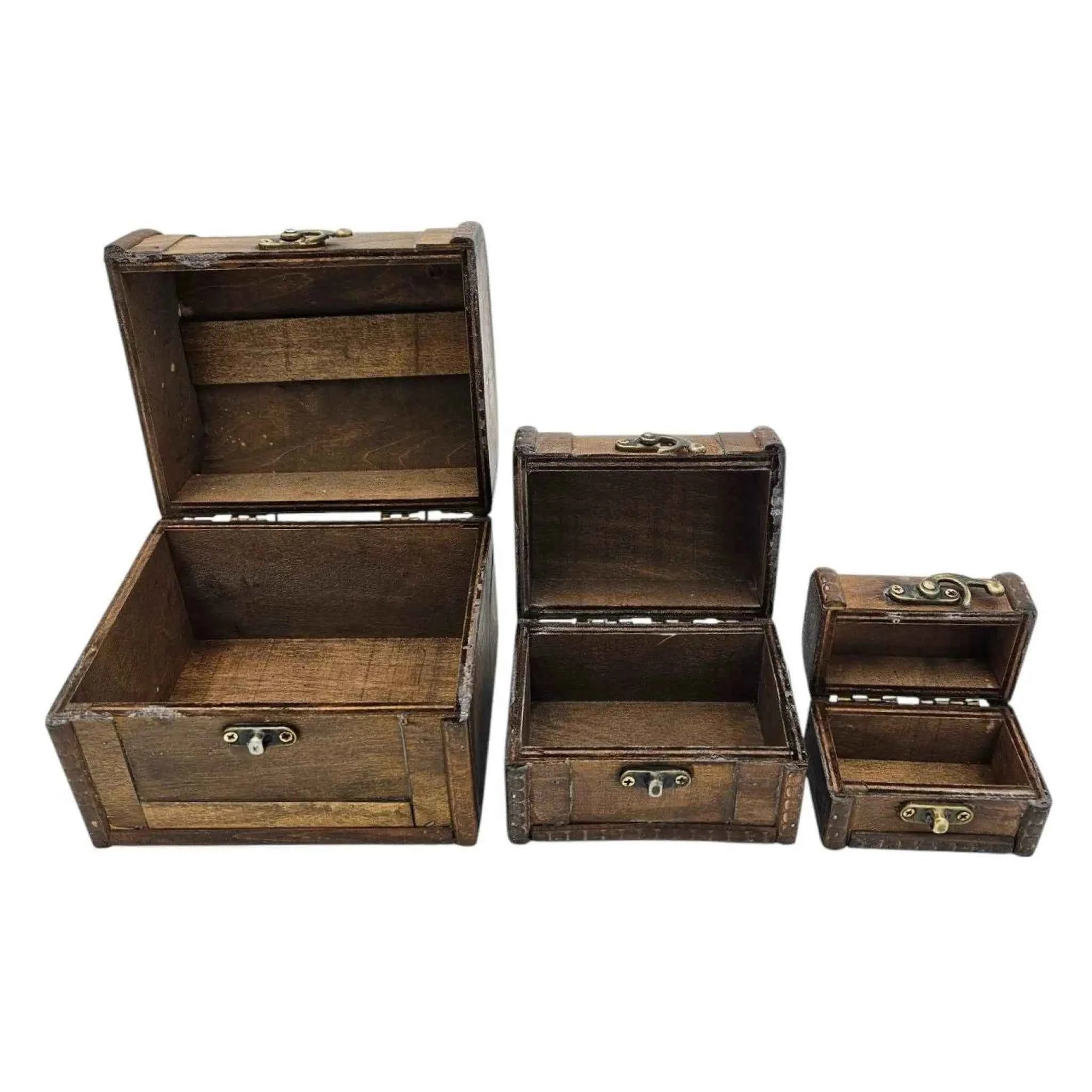 Schatzkiste Holzkiste mit Deckel Kiste weiß braun kleine Schatztruhe 3er Set