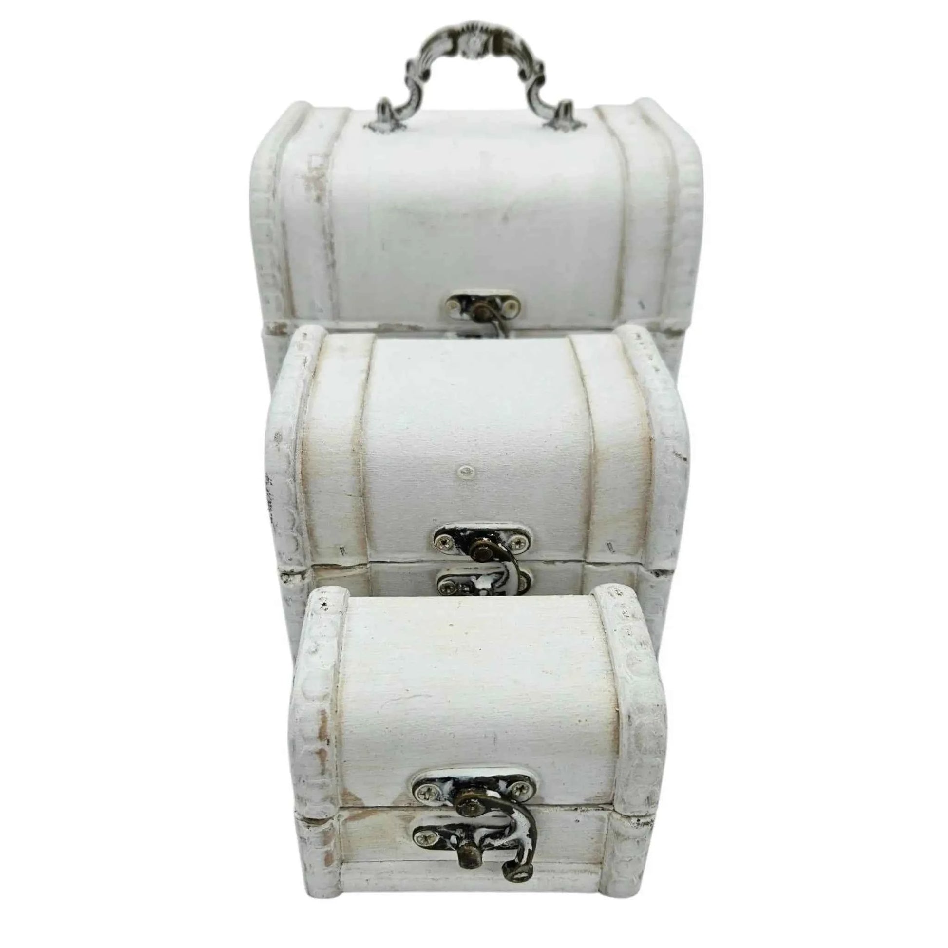 Schatzkiste Holzkiste mit Deckel Kiste weiß braun kleine Schatztruhe 3er Set