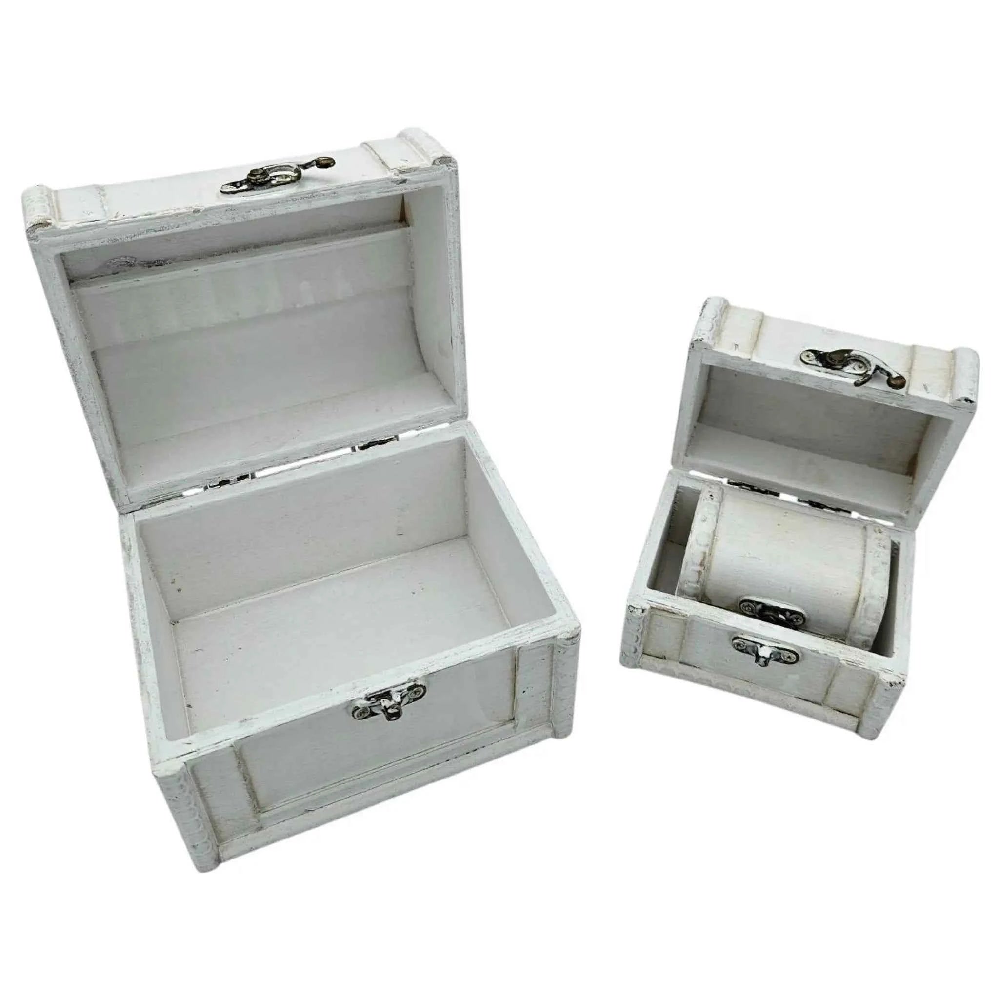 Schatzkiste Holzkiste mit Deckel Kiste weiß braun kleine Schatztruhe 3er Set