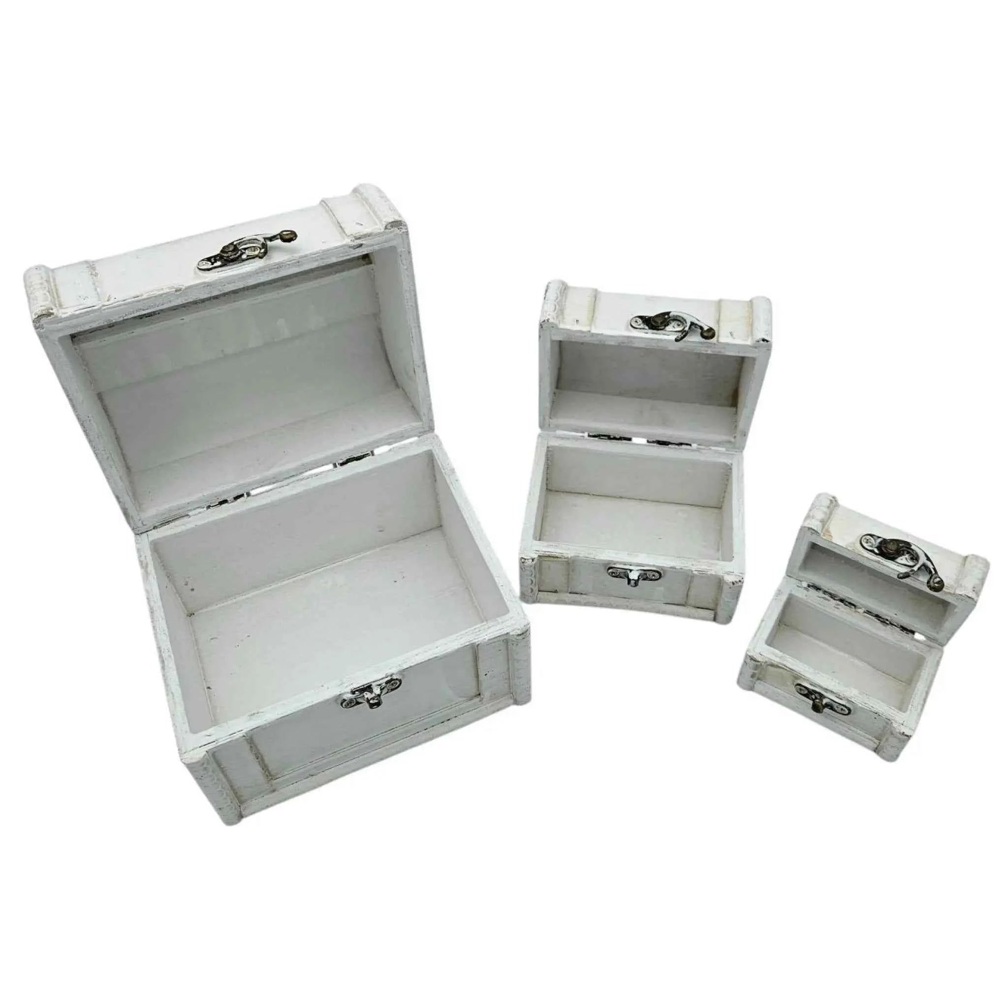 Schatzkiste Holzkiste mit Deckel Kiste weiß braun kleine Schatztruhe 3er Set