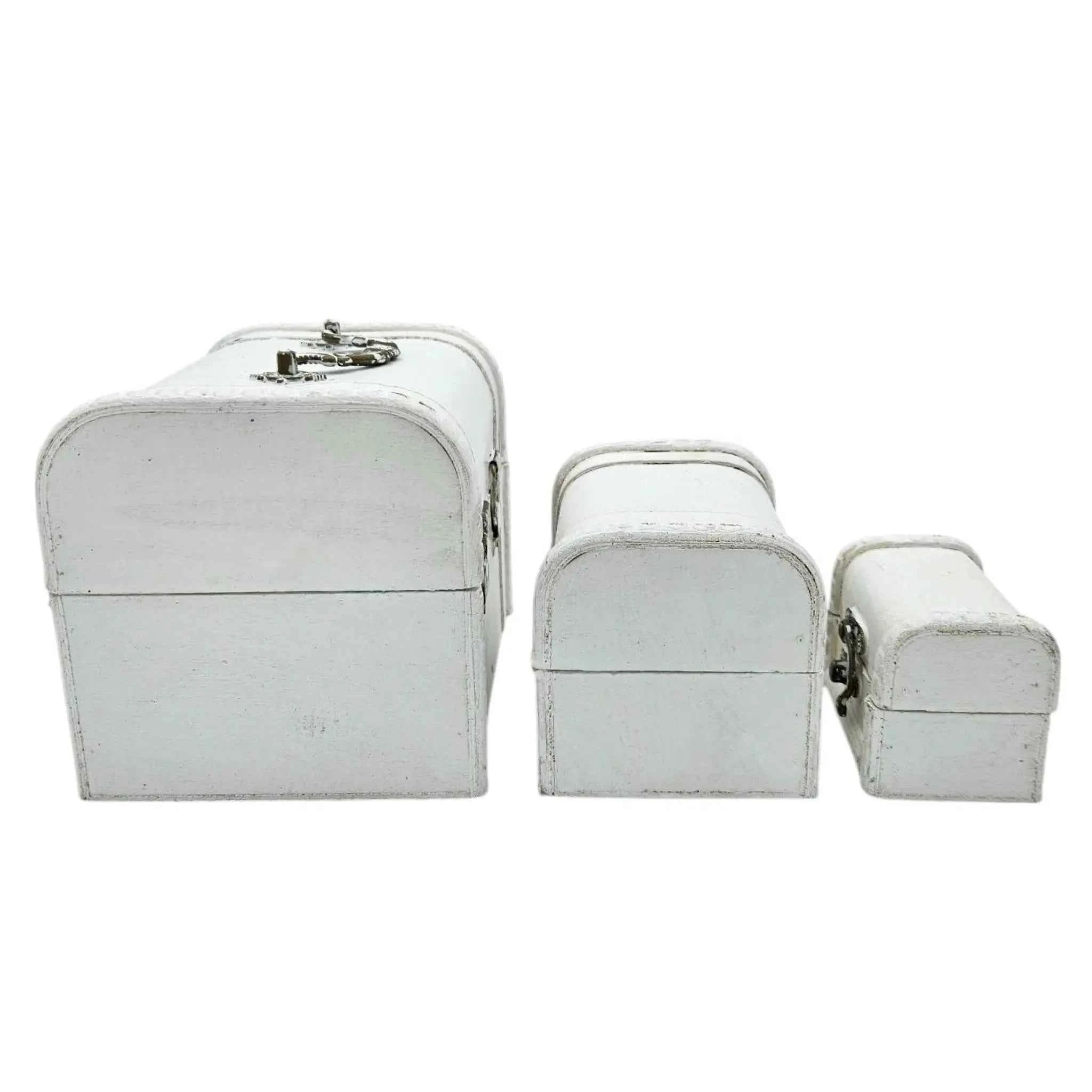 Schatzkiste Holzkiste mit Deckel Kiste weiß braun kleine Schatztruhe 3er Set