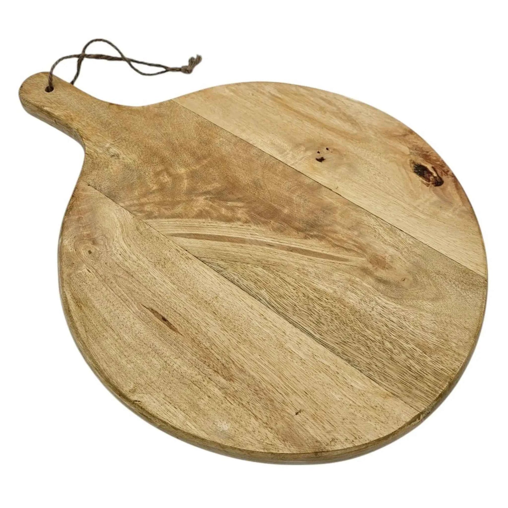 Serviertablett rund mit Griff Mangoholz 30 cm Dekotablett Schneidebrett