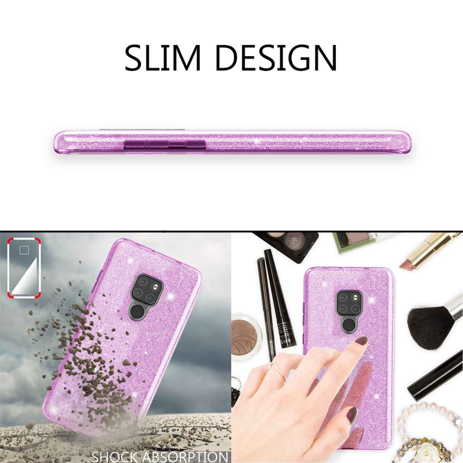 NALIA Handyhülle für Huawei Mate20, Glitzer Slim Silikon Case Cover Schutzhülle
