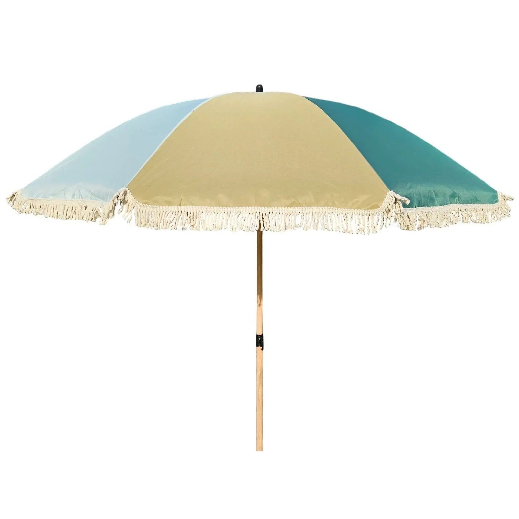 Sonnenschirm Strandschirm UV-Schutz 30+ Ø 170 cm knickbar blau grün Fransen
