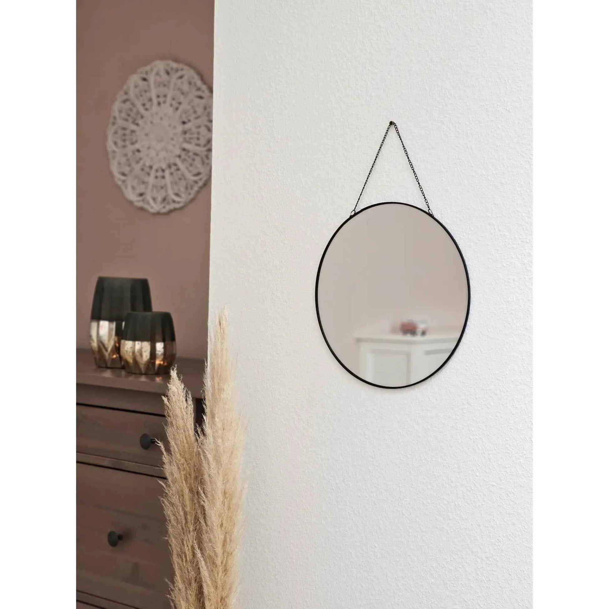 Spiegel rund 30 cm Wandspiegel Metall schwarz Glas Schminkspiegel Dekospiegel