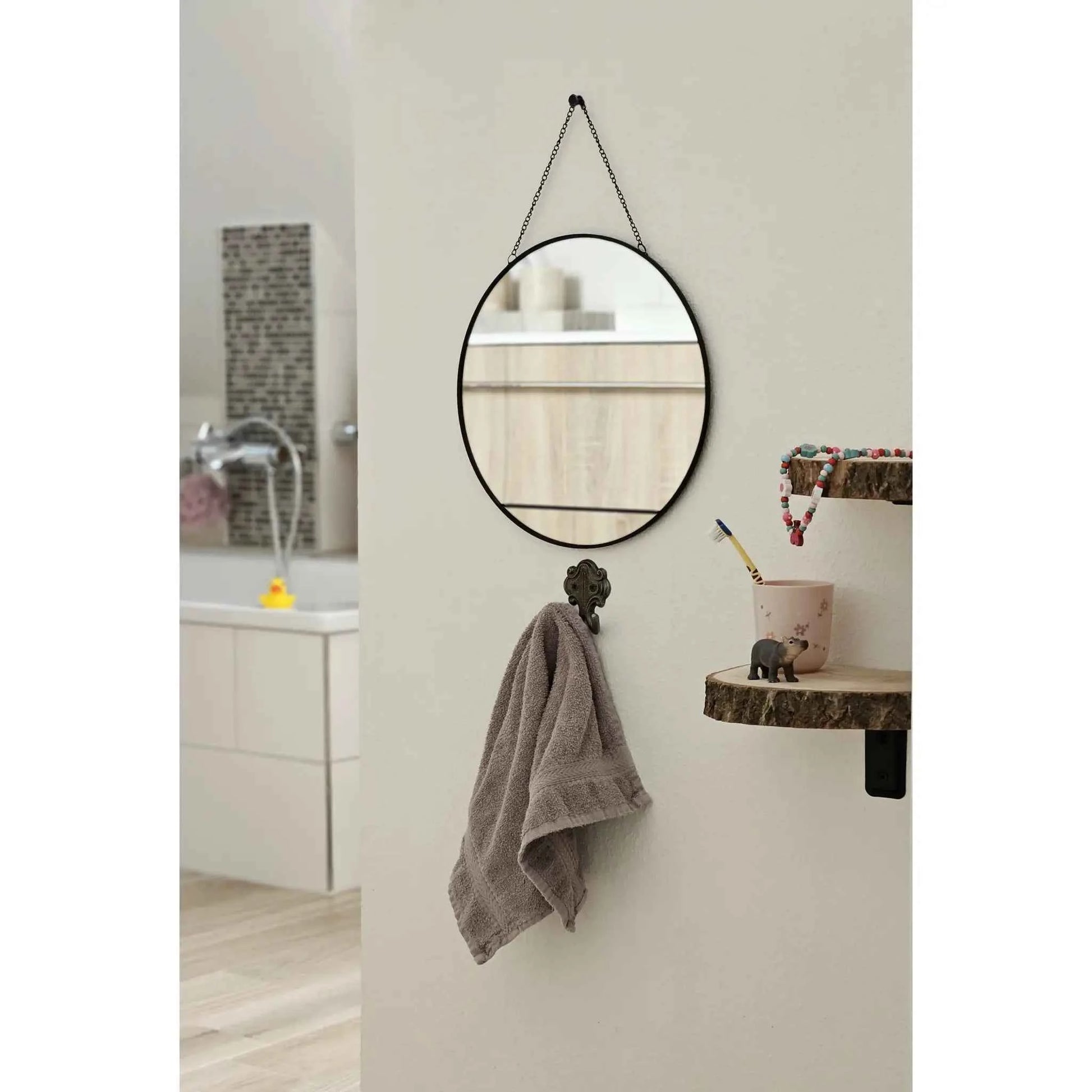 Spiegel rund 30 cm Wandspiegel Metall schwarz Glas Schminkspiegel Dekospiegel