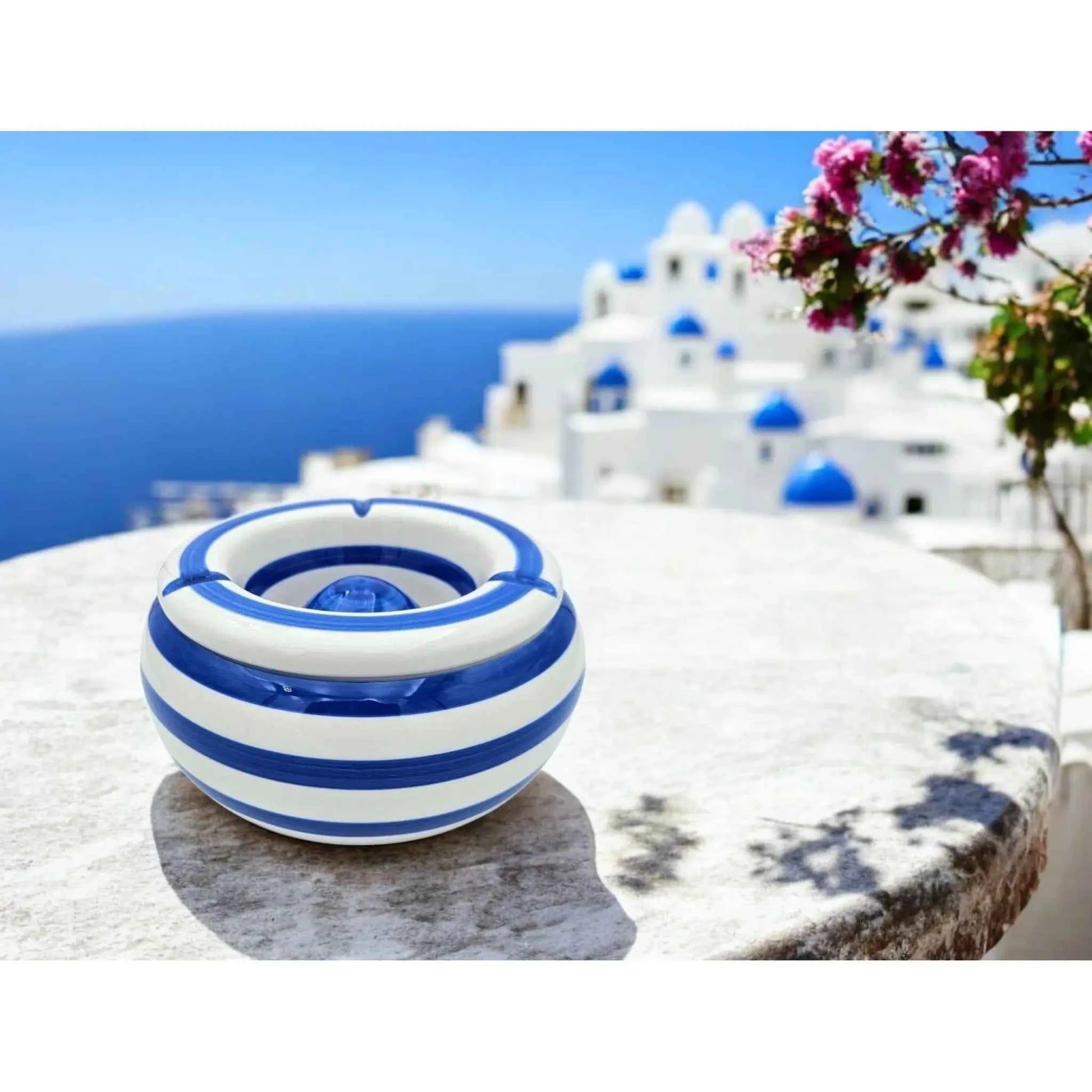 Sturmaschenbecher Mykonos M / XXL 23 cm Maritim blau weiß Aschenbecher gestreift