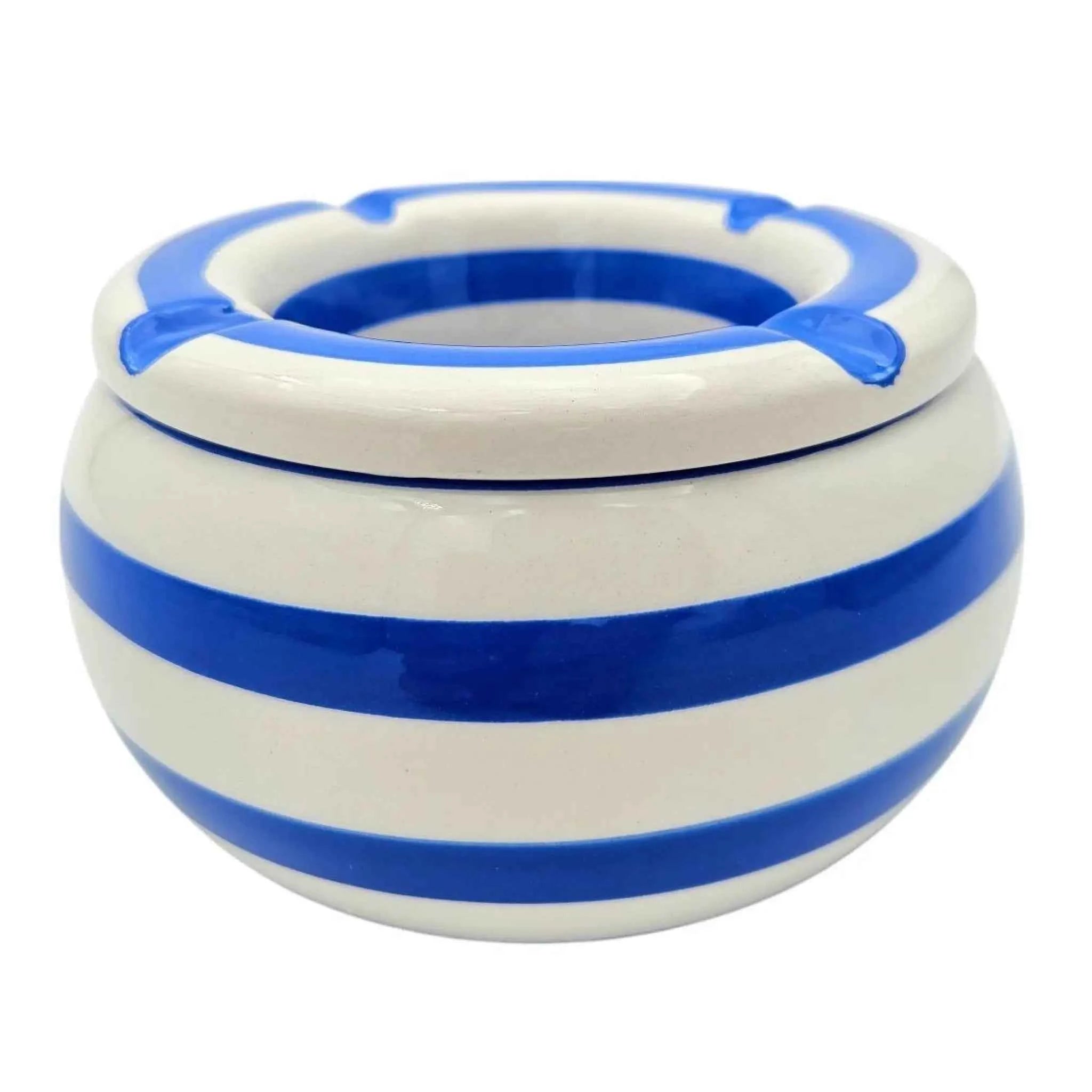 Sturmaschenbecher Mykonos M / XXL 23 cm Maritim blau weiß Aschenbecher gestreift