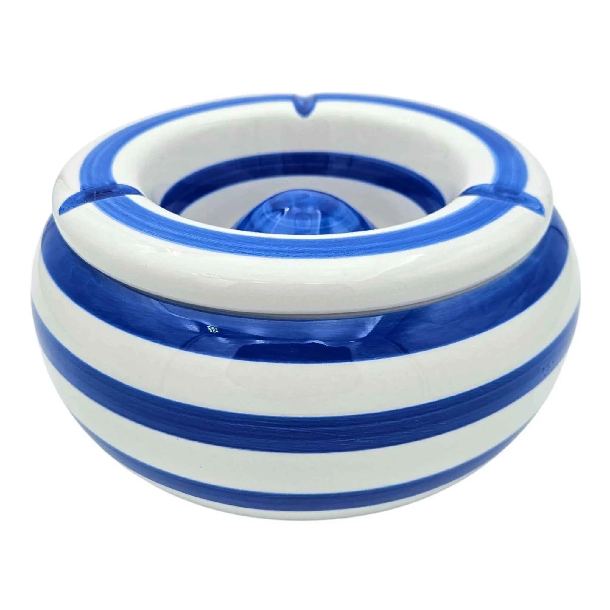 Sturmaschenbecher Mykonos M / XXL 23 cm Maritim blau weiß Aschenbecher gestreift
