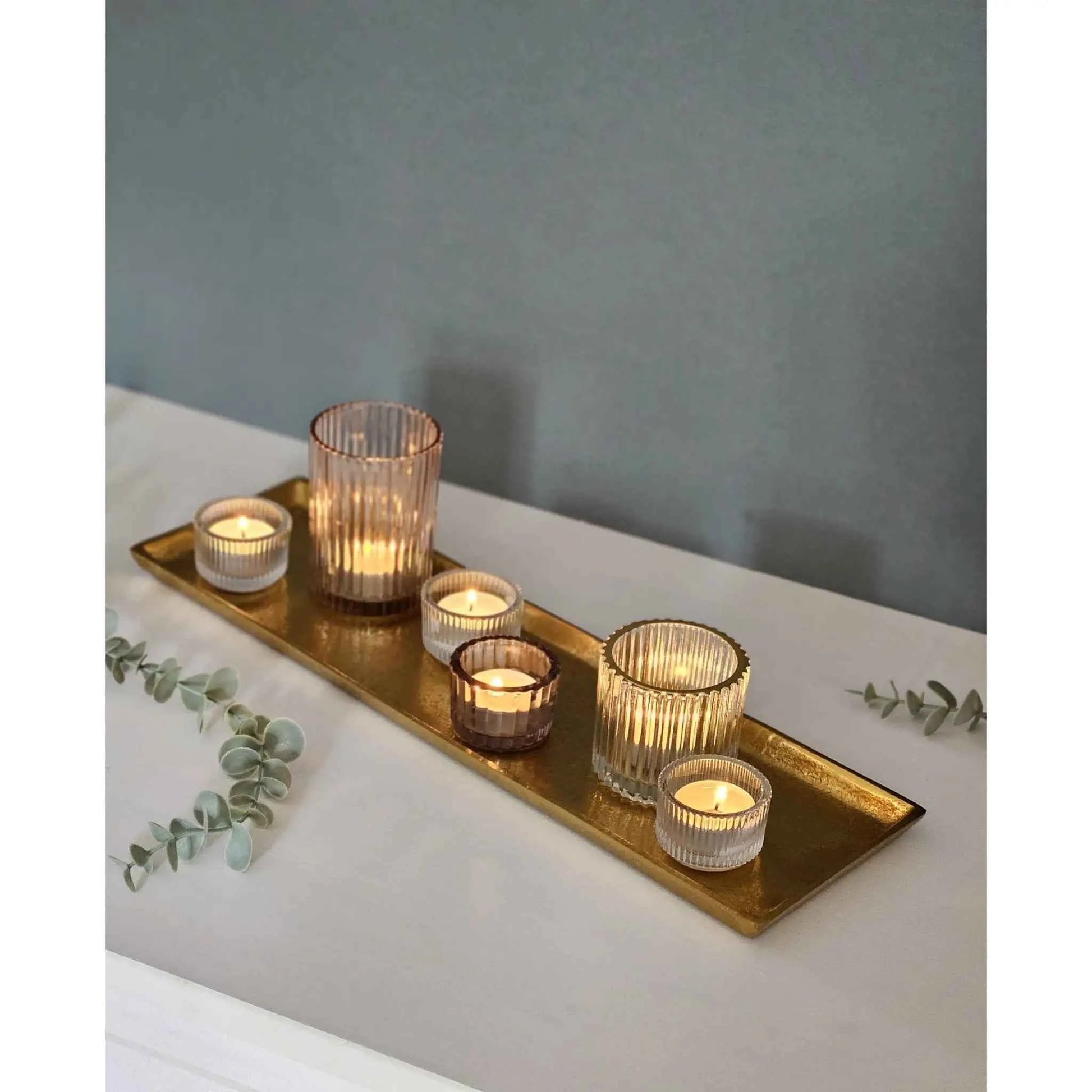 Tablett Deko Metall 44x13 cm gold Kerzentablett Dekotablett Dekoschale rechteckig