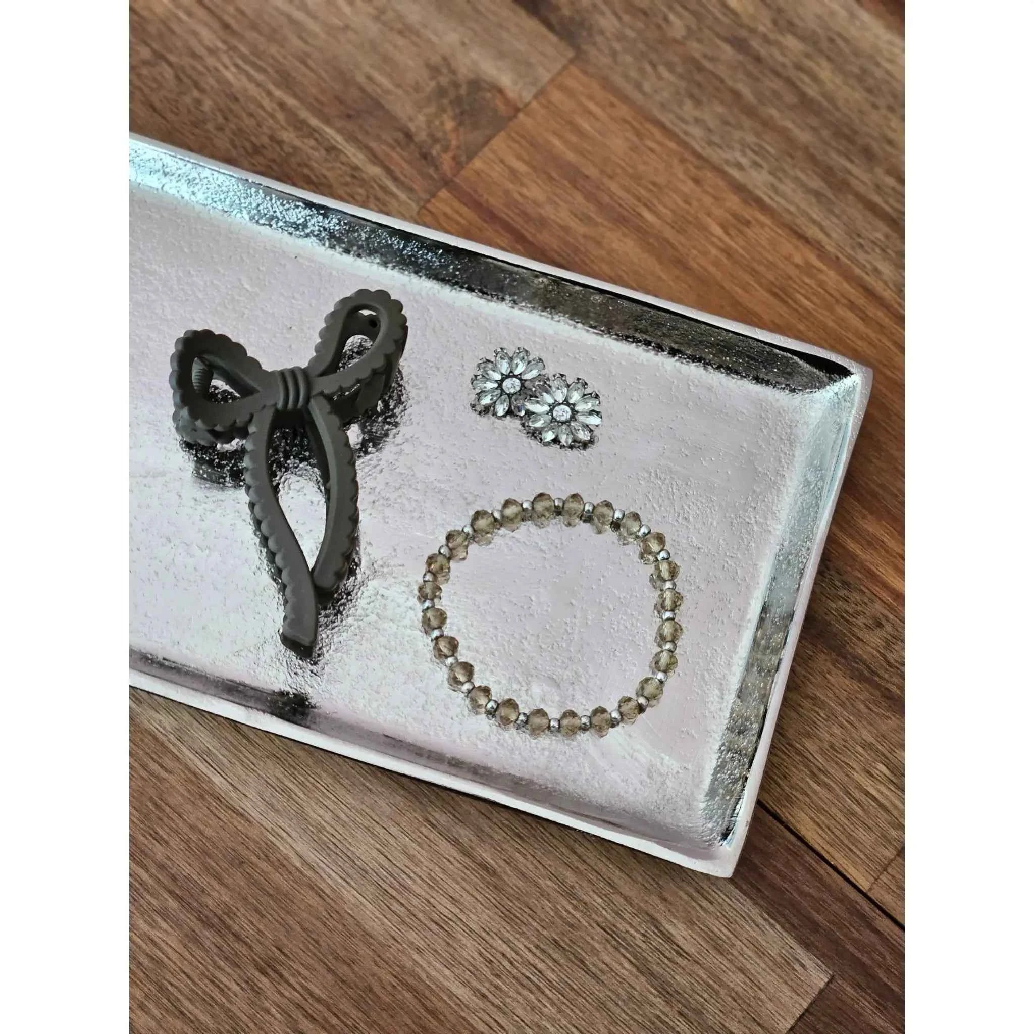 Tablett Deko Metall 44x13 cm silber Kerzentablett Dekotablett Dekoschale rechteckig