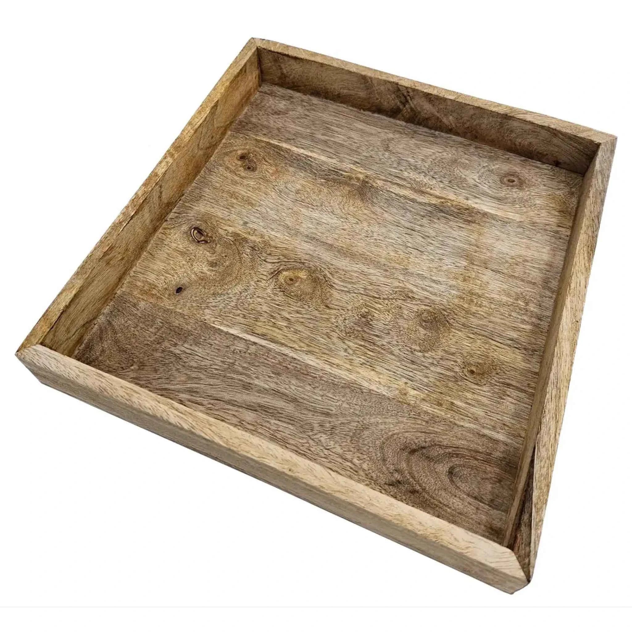 Tablett Mangoholz Dekotablett massives Holz Tischdeko Serviertablett 30 x 30 cm
