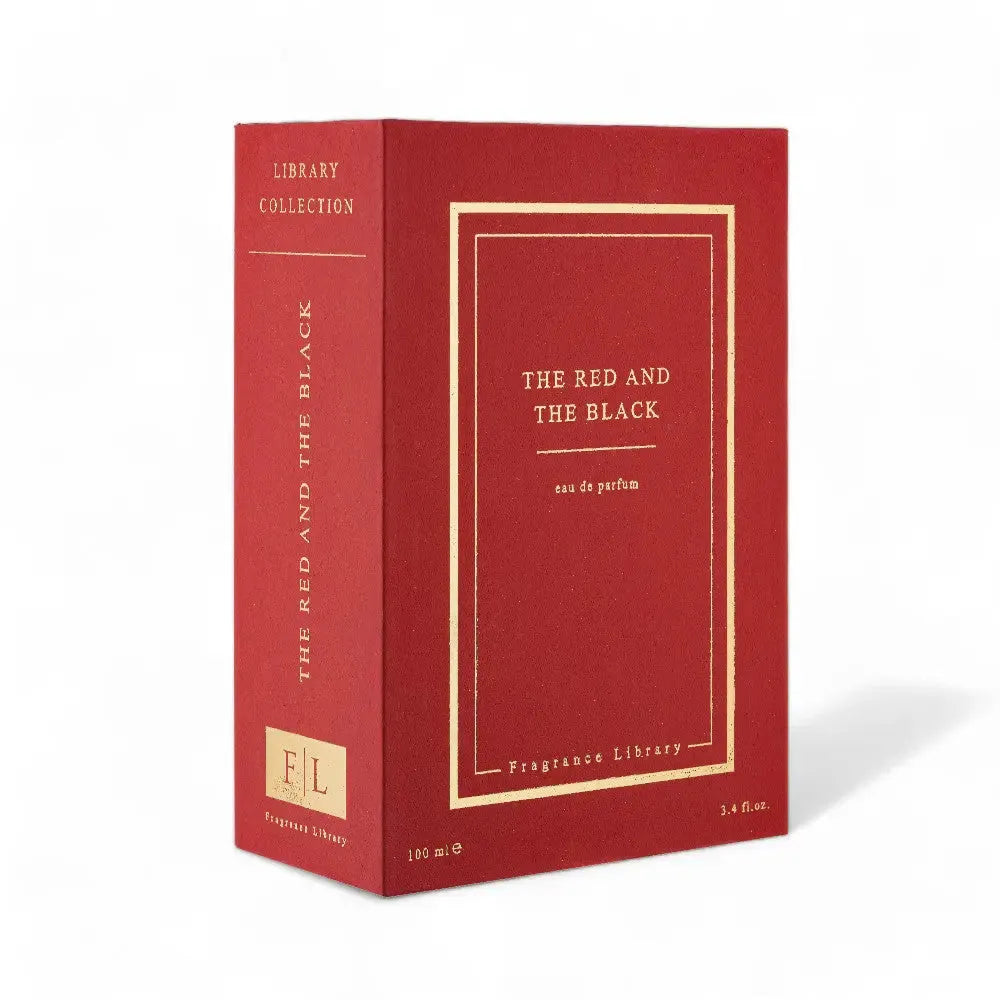 Fragrance Library The Red and The Black Eau de Parfum, Detailaufnahme des Flakons mit goldenen Akzenten