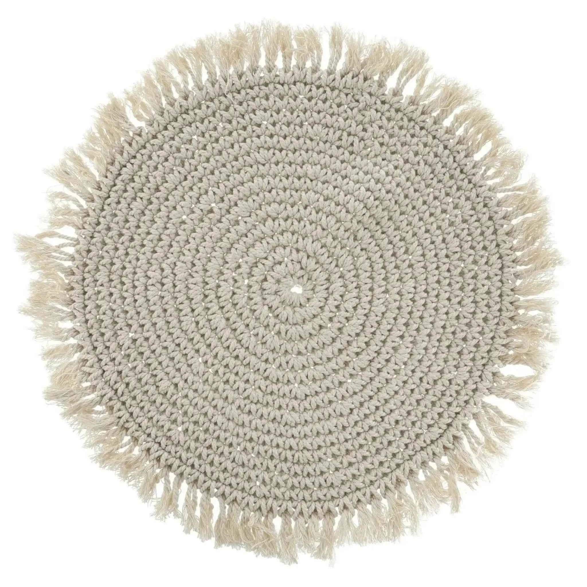 Tischset Makramee Platzset Tischdeko Untersetzer rund boho Deko creme 38 cm