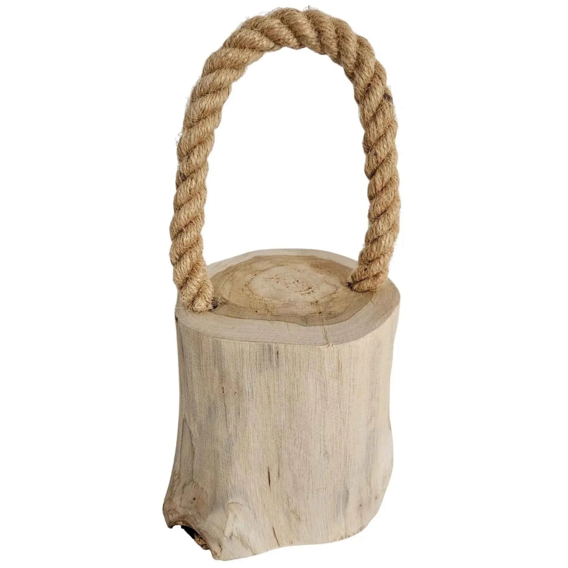 Türstopper Teakholz Boden Türpuffer Holzstamm Holz Kordelgriff Natur Ø 13 cm