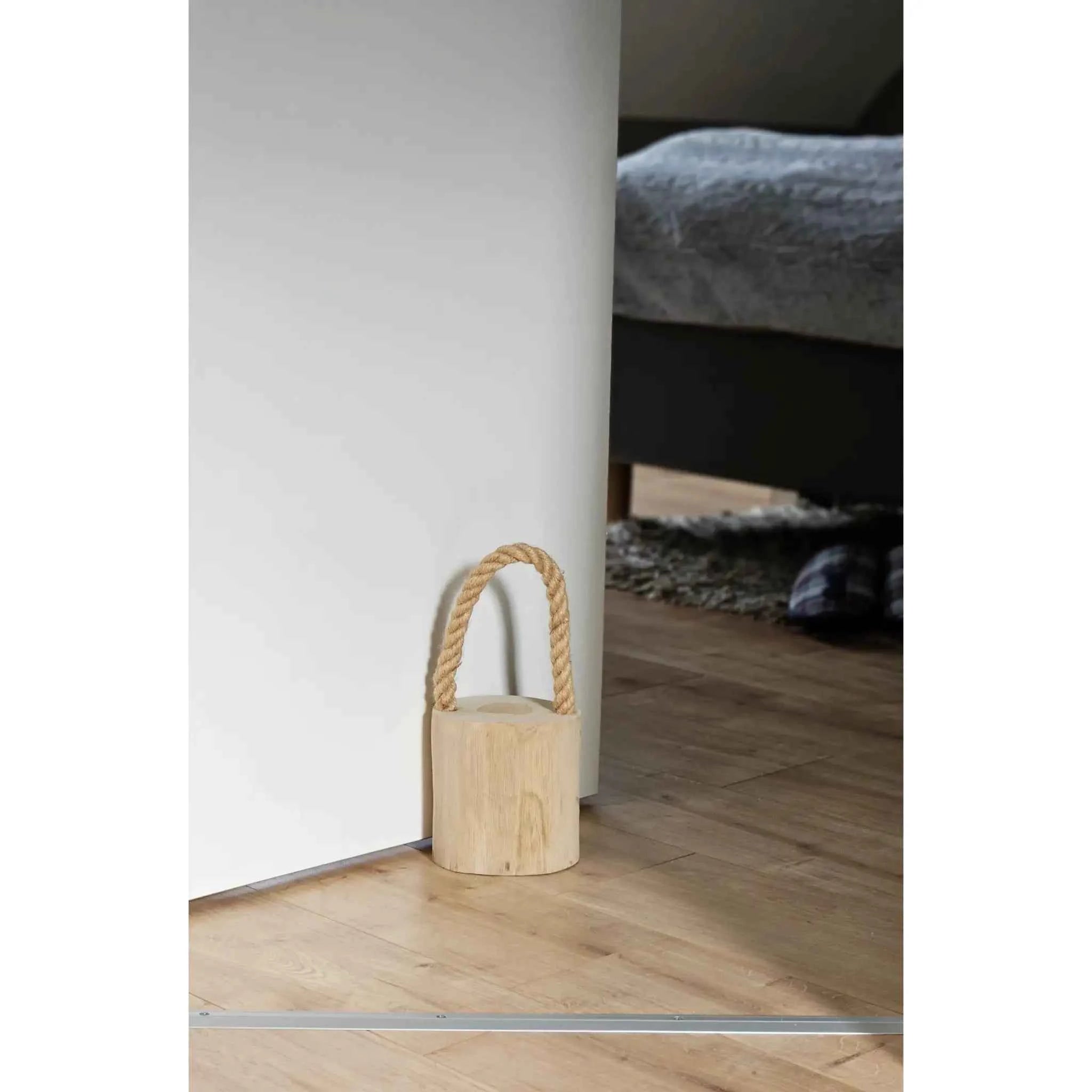 Türstopper Teakholz Boden Türpuffer Holzstamm Holz Kordelgriff Natur Ø 13 cm
