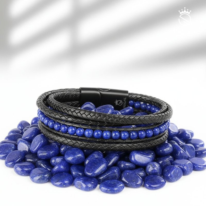 Lederarmband mit Lapislazuli und Stein-Details