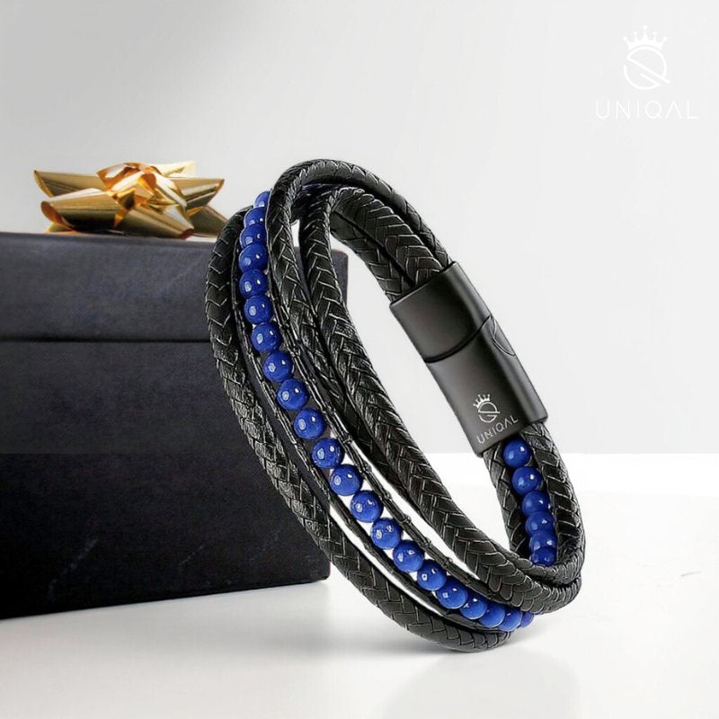 Lederarmband mit Lapislazuli und Stein-Details - Bild 4