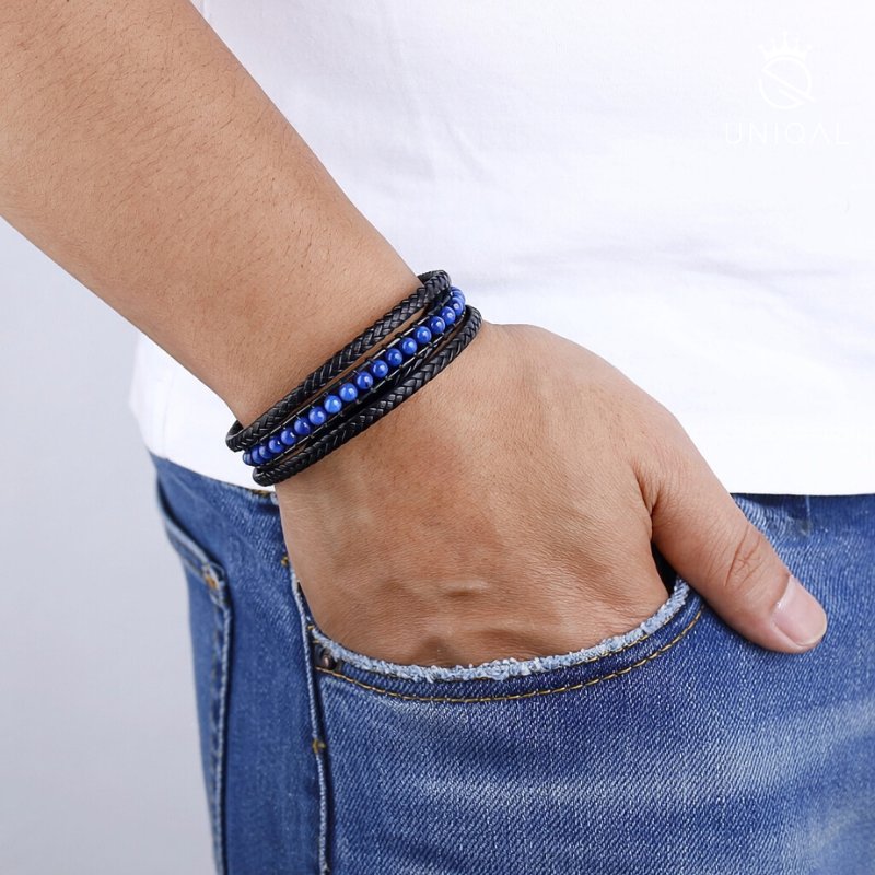 Lederarmband mit Lapislazuli und Stein-Details - Bild 3