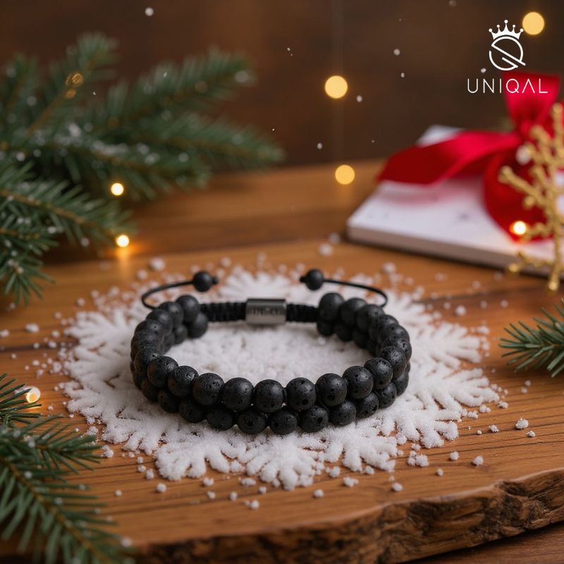 Stylisches Armband aus Lavastein – Zweireihig in Schwarz