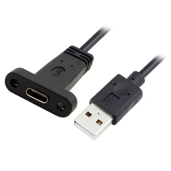 SYSTEM-S USB A Male zu USB C Female Panel Mount Stecker Ladekabel 90 cm