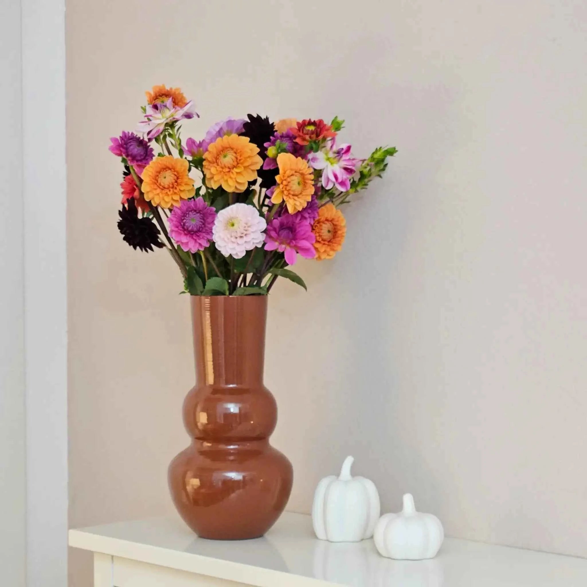 Vase Blumenvase XXL Dekovase Metallvase Beige Braun 38x25 Retro Blumengefäß