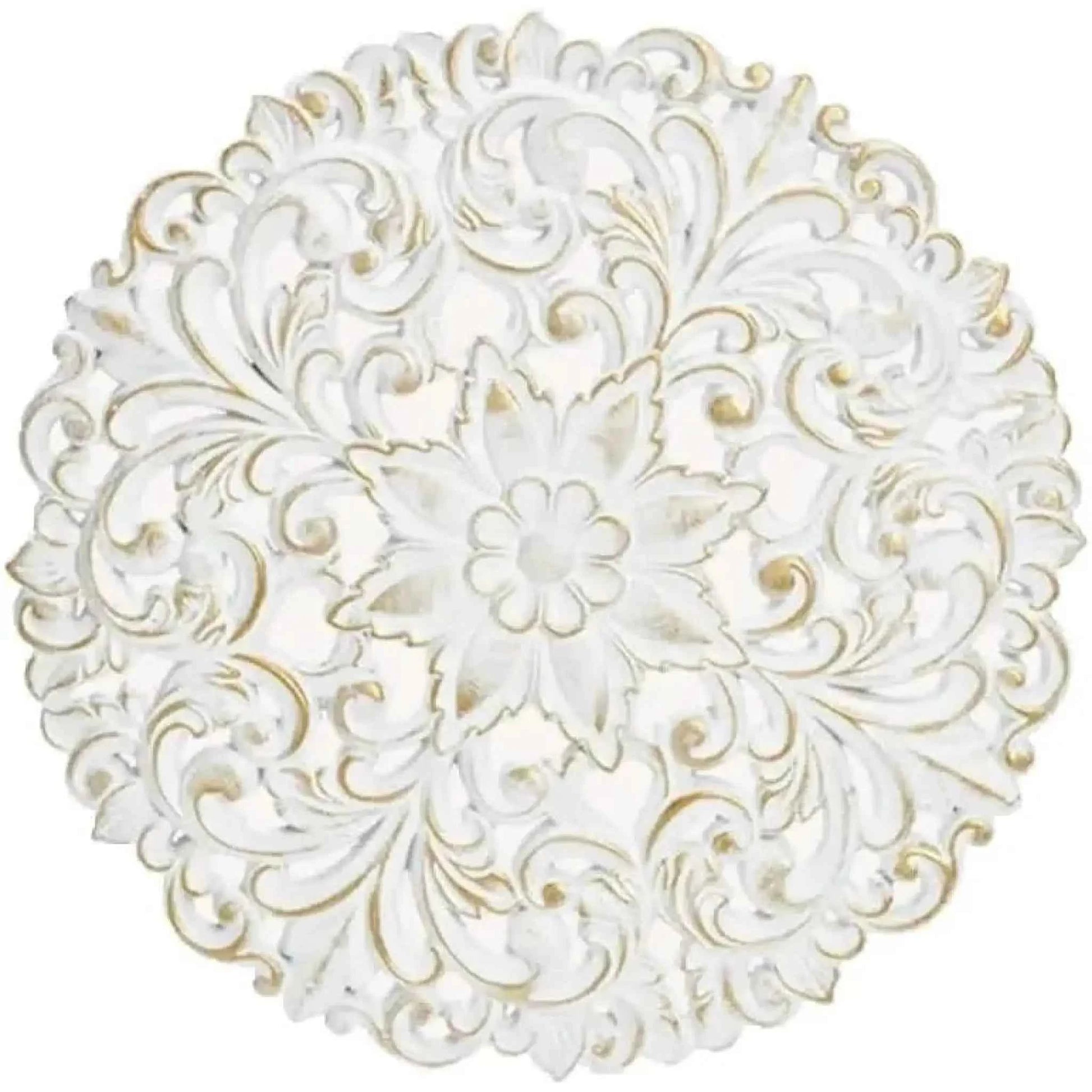 Wandbild Holzbild Ornament weiß gold 39 cm Landhaus Mandala shabby