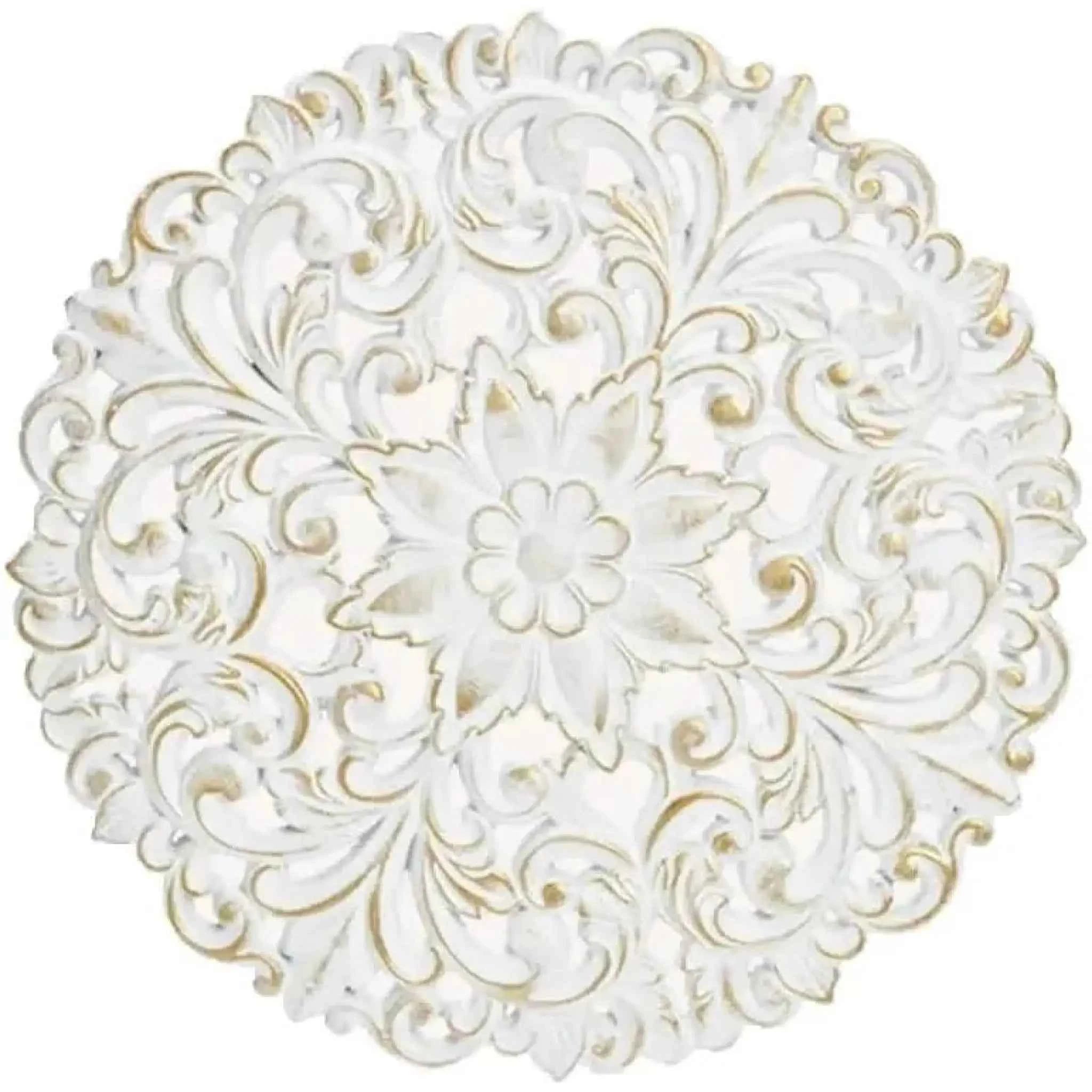Wandbild Holzbild Ornament weiß gold 39 cm Landhaus Mandala shabby