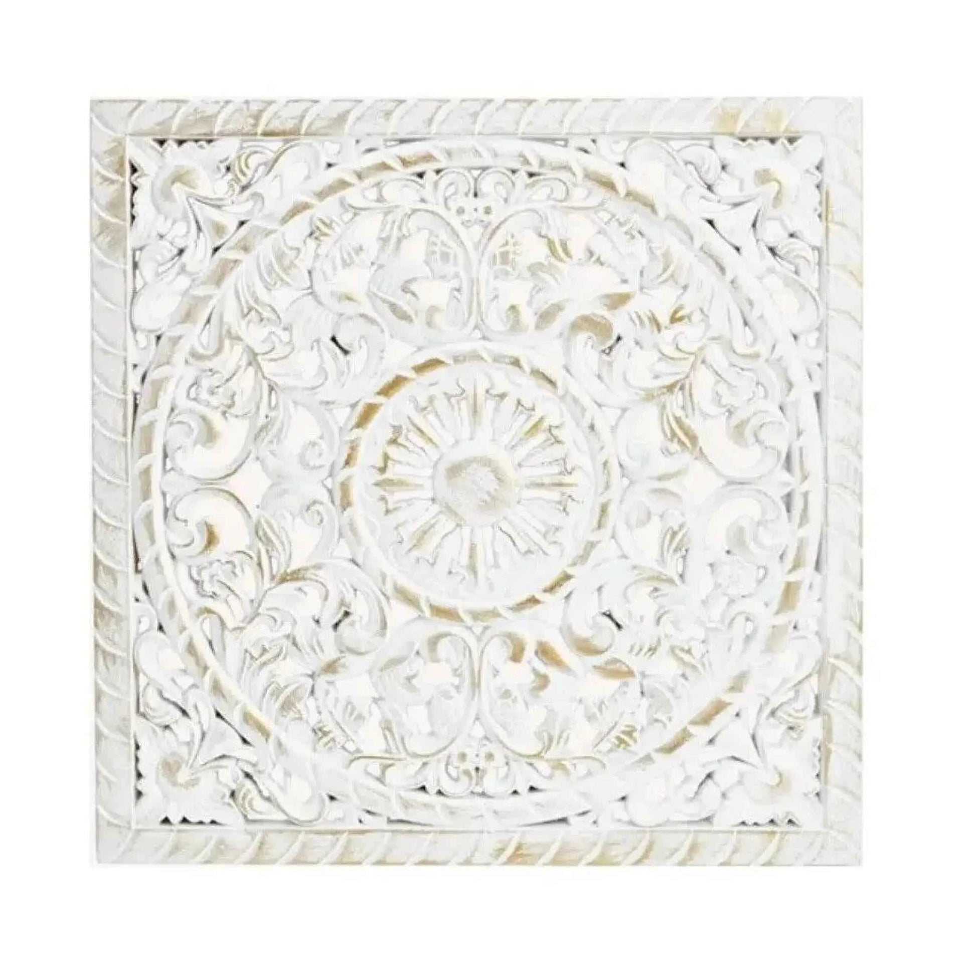 Wandbild Holzbild Ornament weiß gold 40x40 cm Landhaus Mandala shabby