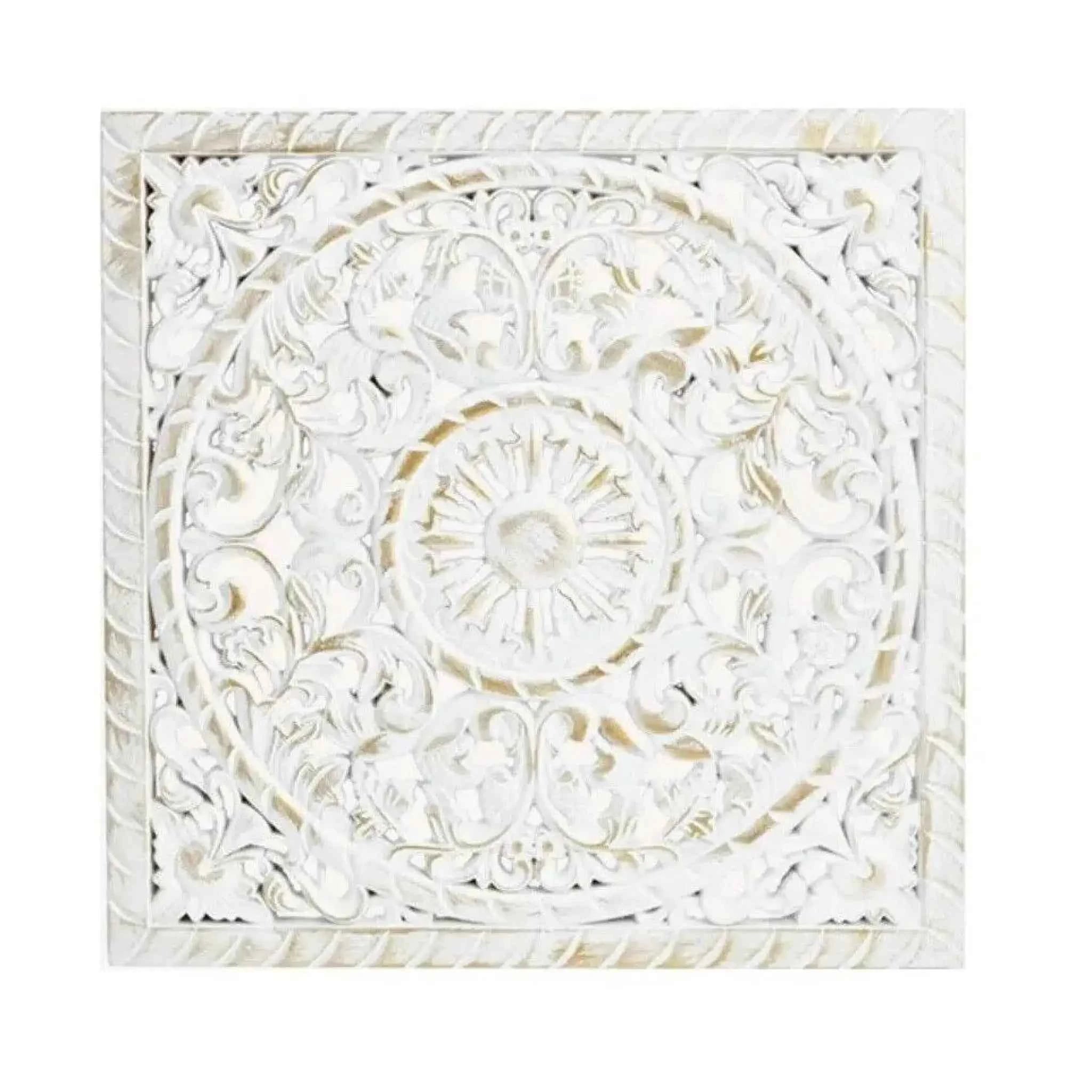 Wandbild Holzbild Ornament weiß gold 40x40 cm Landhaus Mandala shabby