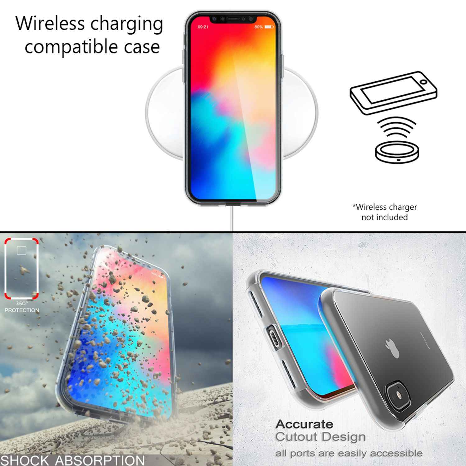 NALIA 360 Grad Handy Hülle für Apple iPhone X XS, Full Cover Case Rundum Bumper