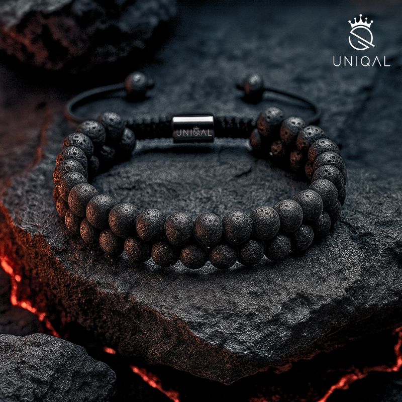 Stylisches Armband aus Lavastein – Zweireihig in Schwarz - Bild 5